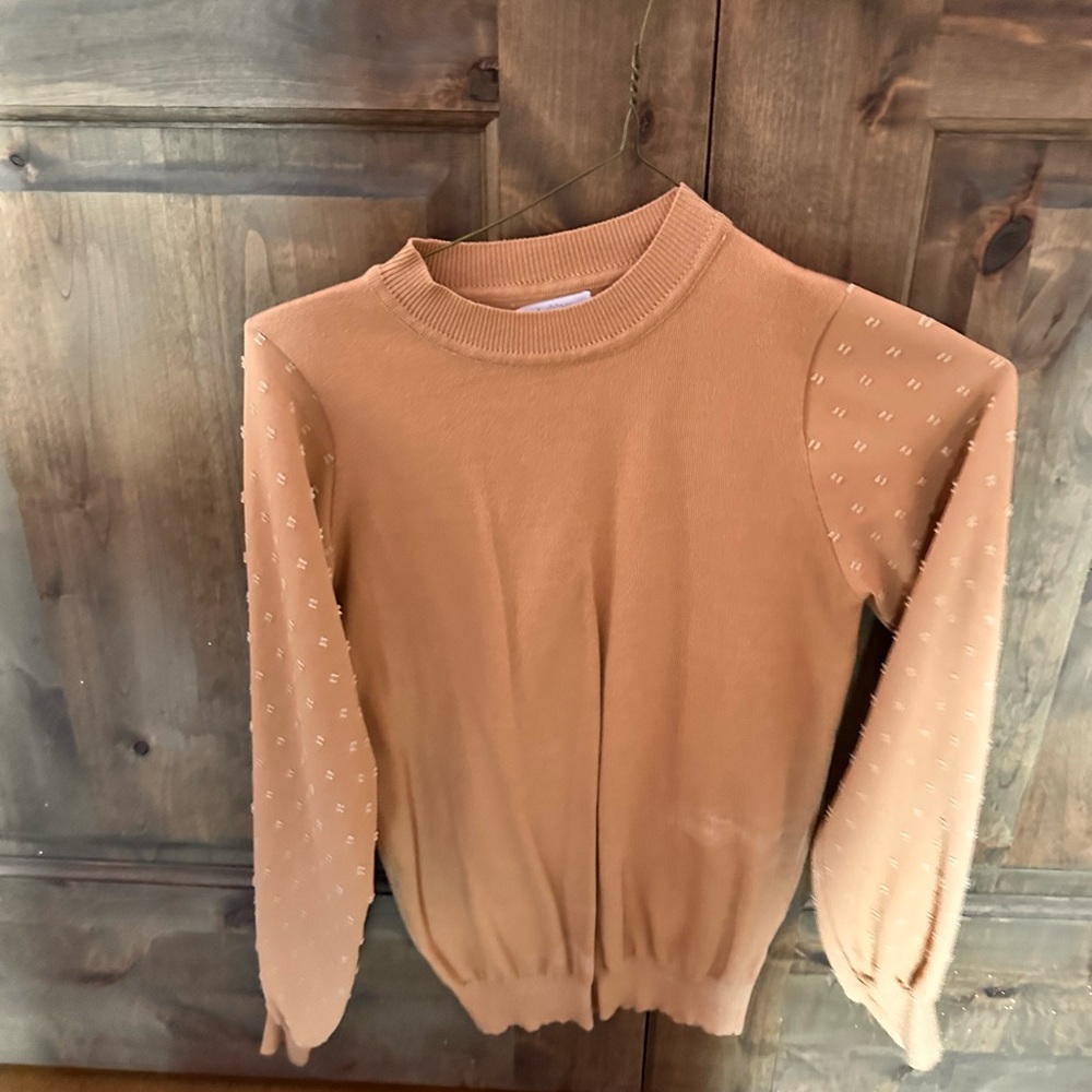 Tan Sweater with Patterned Sleeves